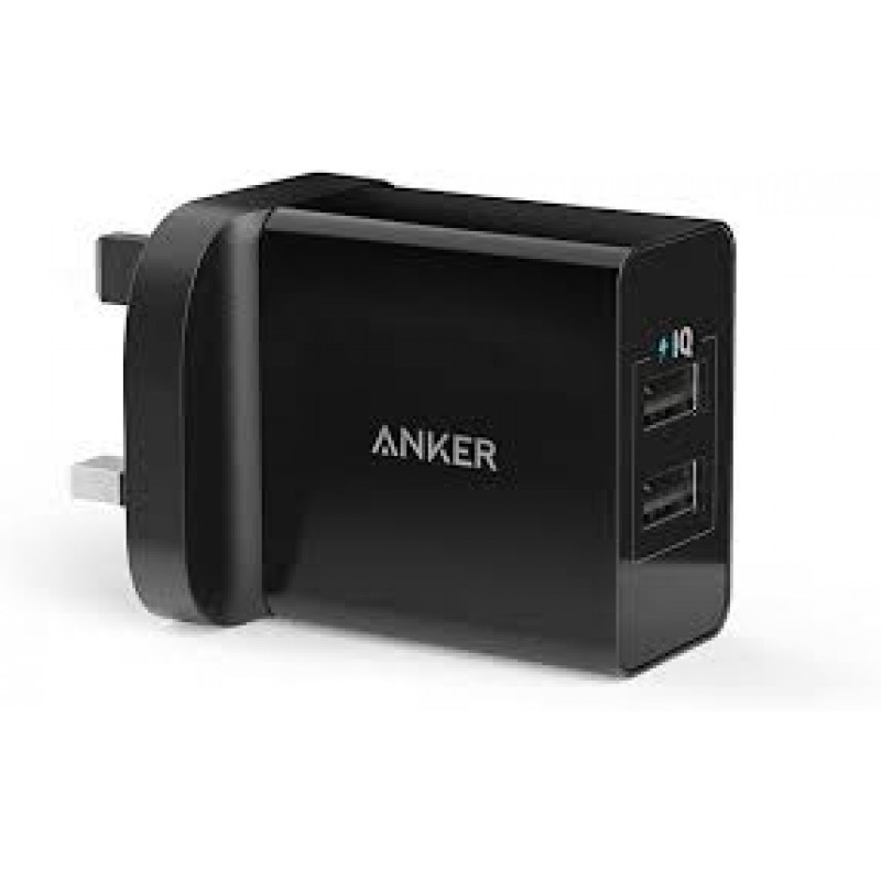 انكر شاحن حائط Anker بقوة 24 واط و2 منافذ USB - أسود