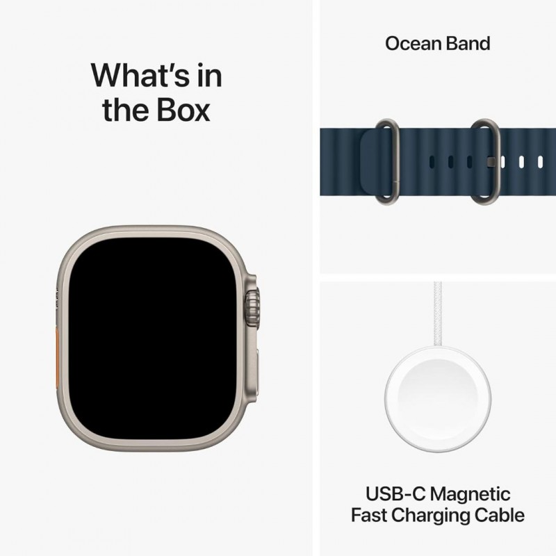  Apple Watch Ultra 2 - 49mm Natural Titanium Case with Navy Ocean Band - Model MX4D3QA/A - Band Size M/L