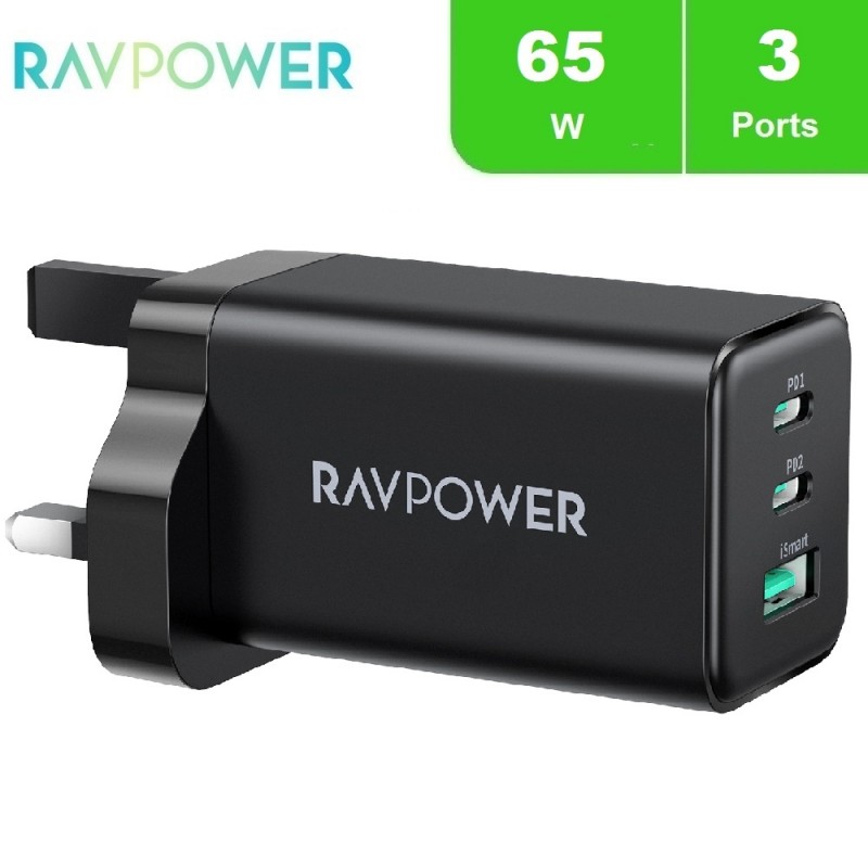 RAVPower RP-PC172 PD 65W 3-Port Wall Charger Black