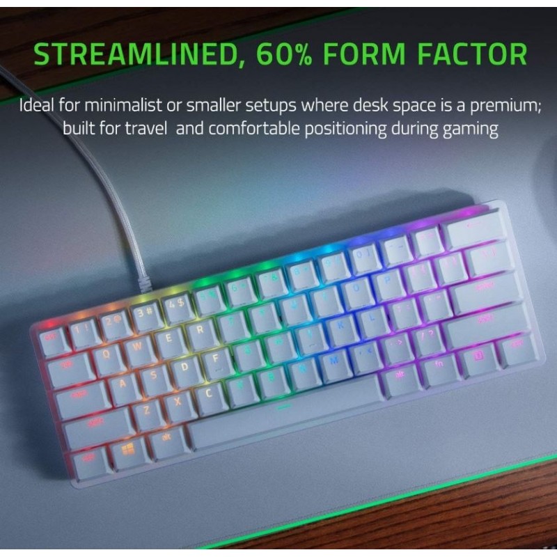 لوحة مفاتيح الألعاب Razer Huntsman Mini Mercury Edition 60% بمفاتيح بصرية خطية حمراء وأغطية مفاتيح من مادة PBT