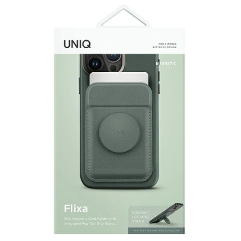 UNIQ Flixa Magnetic Card Holder and Pop-Out Grip-Stand - Lichen Green