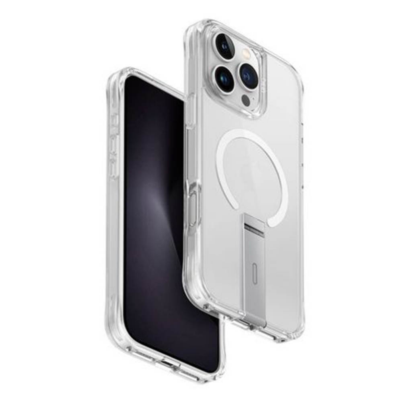 UNIQ Hybrid Case for iPhone 16 Pro (2024) - MagClick Charging, Eleva with Vertical Stand (6.9"), Lucent (Clear)