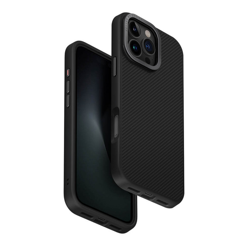 UNIQ Hybrid Case for iPhone 16 Pro (2024) - MagClick Charging, Keva Max with Camera Stand (6.9"), Carbon (Black)