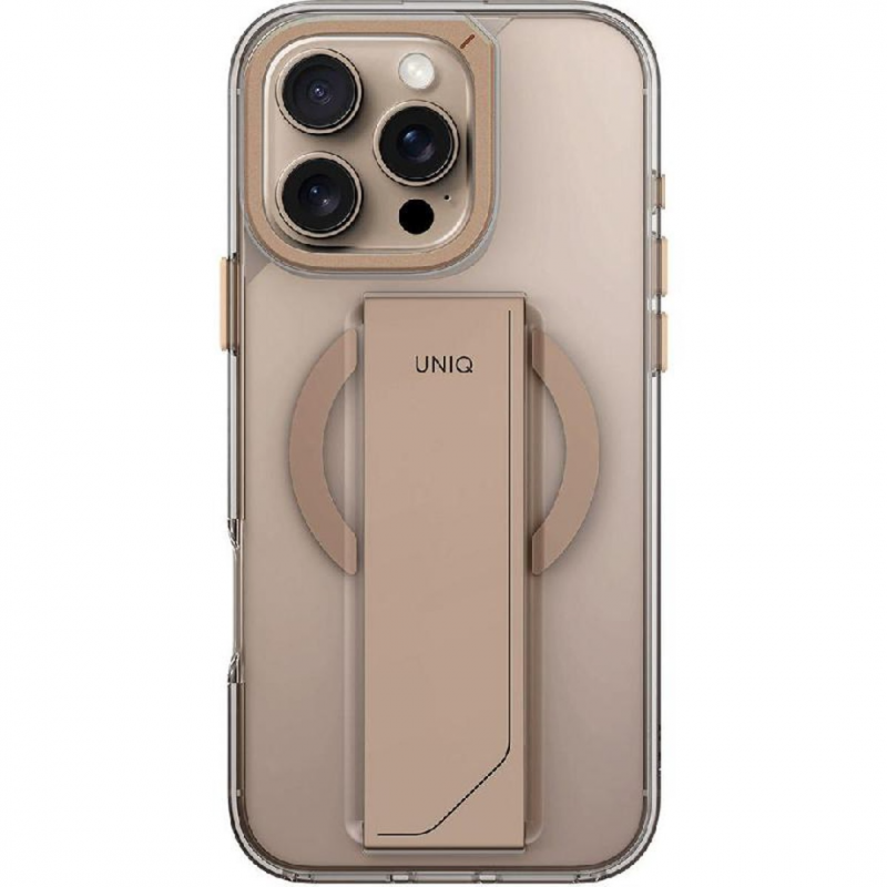 Uniq Hybrid Case for iPhone 16 Pro - Heldro Max MagClick with Camera Stand (6.3"), Taupe Gold