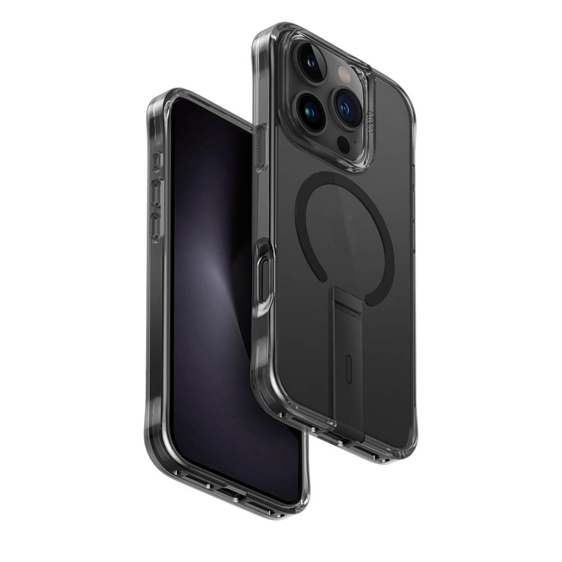 Uniq Hybrid Case for iPhone 16 Pro - MagClick Charging, Eleva with Vertical Stand (6.3"), Carbon Black