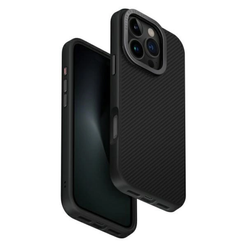 Uniq Hybrid Case for iPhone 16 Pro - MagClick Charging, Keva Max with Camera Stand (6.3"), Carbon Black