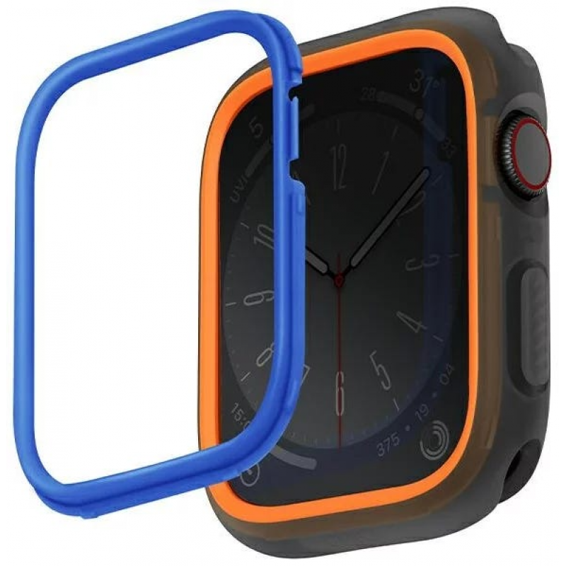 UNIQ MODUO APPLE WATCH CASE WITH INTERCHANGEABLE PC BEZEL 45/44MM - SMOKE (ORANGE/BLUE)