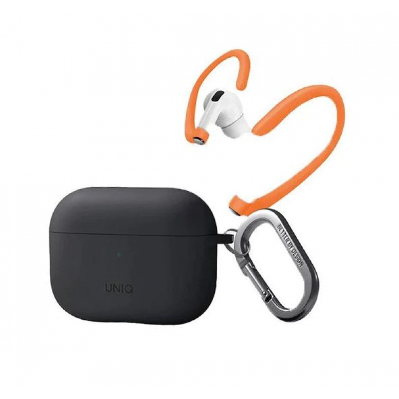 UNIQ NEXO ACTIVE HYBRID SILICONE AirPods Pro 2nd Gen (2022) Case with Sports Ear Hooks - Charcoal (Grey)