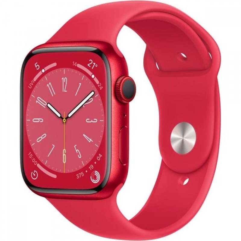 Apple Watch 8th Generation, 45 mm aluminum case with a sporty slide band - red
