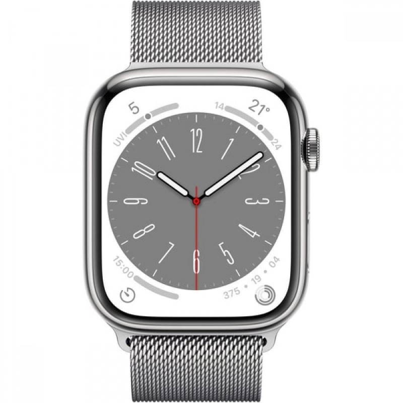 Apple Watch 8th Generation, 45mm Stainless Steel Loop - Milanese Silver